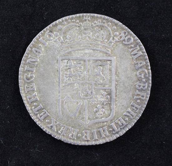 A William and Mary 1689 silver half crown,